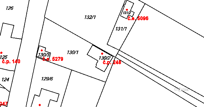 Antonínův Důl 248, Jihlava na parcele st. 130/2 v KÚ Antonínův Důl, Katastrální mapa