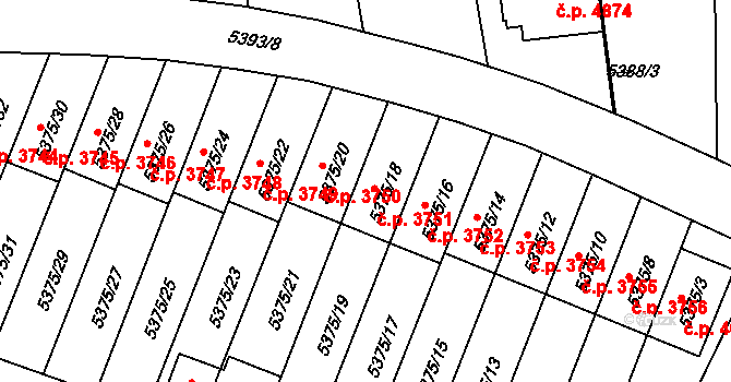 Jihlava 3751 na parcele st. 5375/18 v KÚ Jihlava, Katastrální mapa