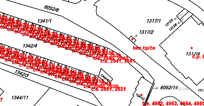Jihlava 2541,2581 na parcele st. 1342/44 v KÚ Jihlava, Katastrální mapa