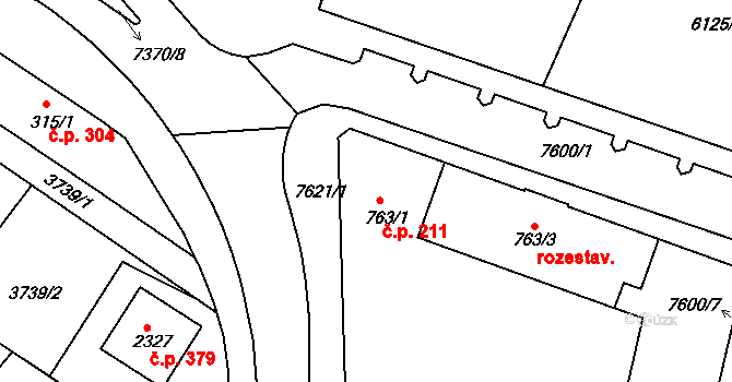 Telč-Podolí 211, Telč na parcele st. 763/1 v KÚ Telč, Katastrální mapa