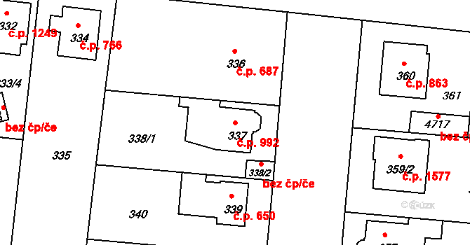 Čelákovice 992 na parcele st. 337 v KÚ Čelákovice, Katastrální mapa