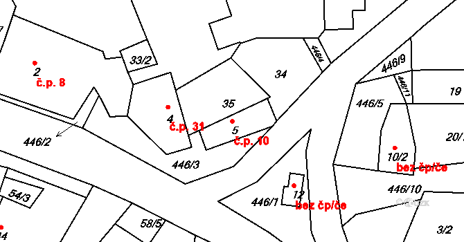 Hostěradice 10, Kamenný Přívoz na parcele st. 5 v KÚ Hostěradice, Katastrální mapa
