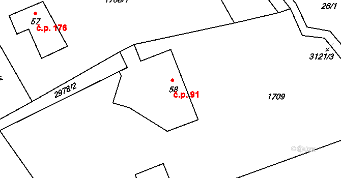 Heřmanice v Podještědí 91, Jablonné v Podještědí na parcele st. 58 v KÚ Heřmanice v Podještědí, Katastrální mapa