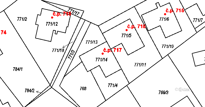 Arnultovice 717, Nový Bor na parcele st. 771/14 v KÚ Arnultovice u Nového Boru, Katastrální mapa