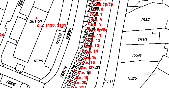 Kyjov 14 na parcele st. 2160 v KÚ Kyjov, Katastrální mapa