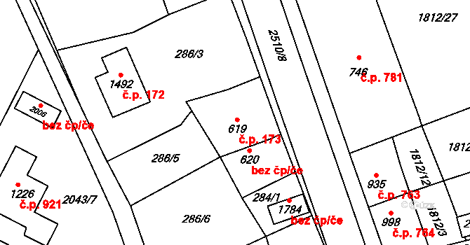 Polná 173 na parcele st. 619 v KÚ Polná, Katastrální mapa