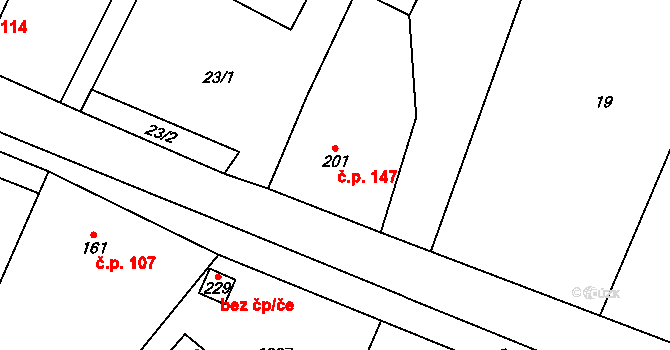 Rychtářov 147, Vyškov na parcele st. 201 v KÚ Rychtářov, Katastrální mapa