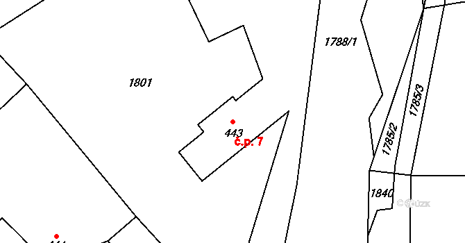 Krnalovice 7, Hukvaldy na parcele st. 443/1 v KÚ Rychaltice, Katastrální mapa
