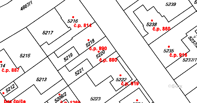 Kročehlavy 880, Kladno na parcele st. 5220 v KÚ Kročehlavy, Katastrální mapa