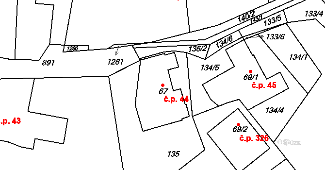 Ohrazenice 44 na parcele st. 67 v KÚ Ohrazenice u Turnova, Katastrální mapa