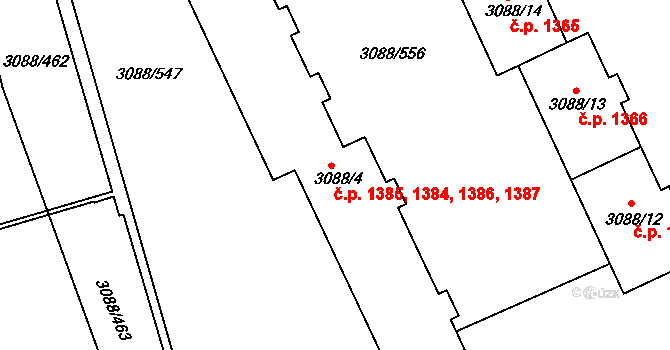 Mikulov 1384,1385,1386,1387 na parcele st. 3088/4 v KÚ Mikulov na Moravě, Katastrální mapa