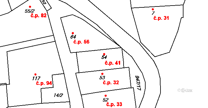 Chlustina 41 na parcele st. 54 v KÚ Chlustina, Katastrální mapa
