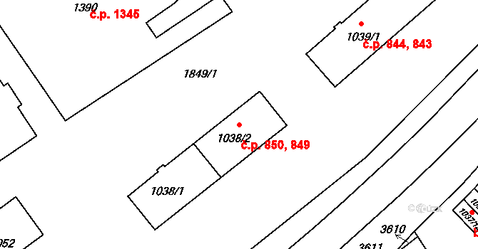 Stříbro 849,850 na parcele st. 1038/1 v KÚ Stříbro, Katastrální mapa