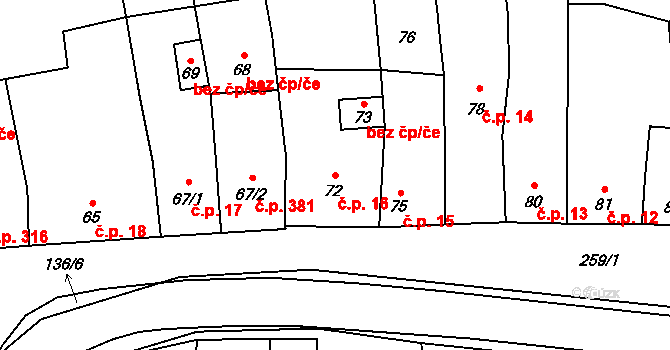 Grygov 16 na parcele st. 72 v KÚ Grygov, Katastrální mapa