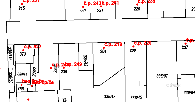 Bohušovice nad Ohří 218 na parcele st. 204 v KÚ Bohušovice nad Ohří, Katastrální mapa