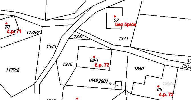 Horní Tříč 72, Vysoké nad Jizerou na parcele st. 68/1 v KÚ Tříč, Katastrální mapa