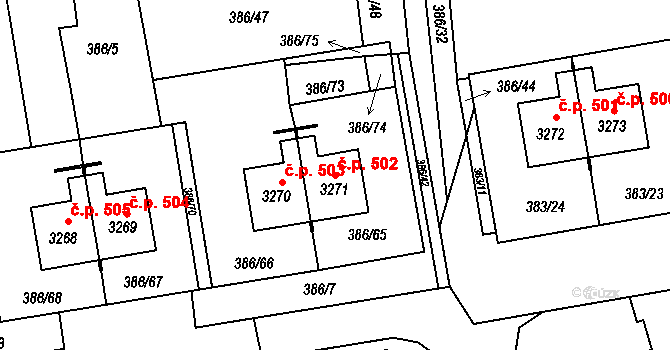 Holínské Předměstí 502, Jičín na parcele st. 3271 v KÚ Jičín, Katastrální mapa