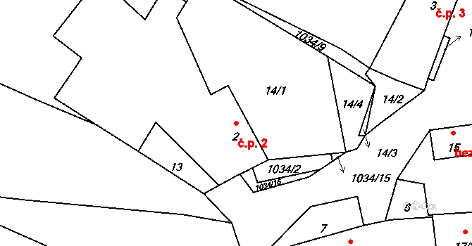 Kuřimany 2 na parcele st. 2 v KÚ Kuřimany, Katastrální mapa