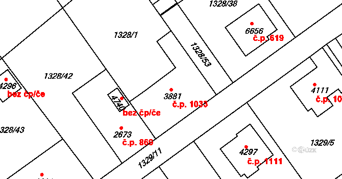Chrudim IV 1033, Chrudim na parcele st. 3881 v KÚ Chrudim, Katastrální mapa