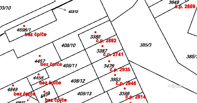Břeclav 2741 na parcele st. 3387 v KÚ Břeclav, Katastrální mapa