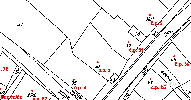 Bedřichov 3 na parcele st. 36 v KÚ Bedřichov, Katastrální mapa