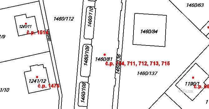 Místek 711,712,713,714,715, Frýdek-Místek na parcele st. 1460/81 v KÚ Místek, Katastrální mapa