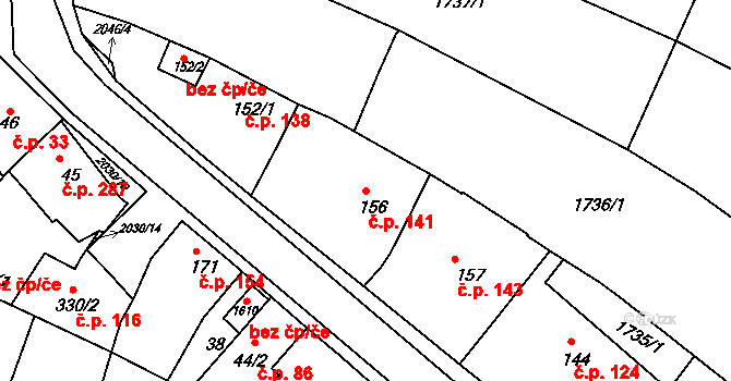 Staňkov I 141, Staňkov na parcele st. 156 v KÚ Staňkov-město, Katastrální mapa