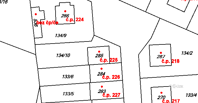 Luby 225, Klatovy na parcele st. 285 v KÚ Luby, Katastrální mapa