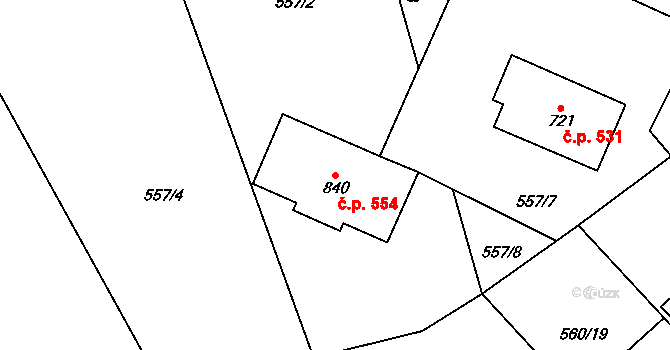 Borohrádek 554 na parcele st. 840 v KÚ Borohrádek, Katastrální mapa