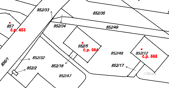 Suchdol nad Lužnicí 564 na parcele st. 852/5 v KÚ Suchdol nad Lužnicí, Katastrální mapa