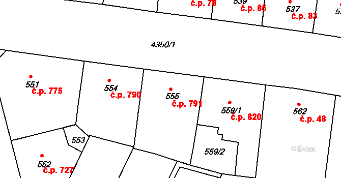 Žižkov 791, Praha na parcele st. 555 v KÚ Žižkov, Katastrální mapa