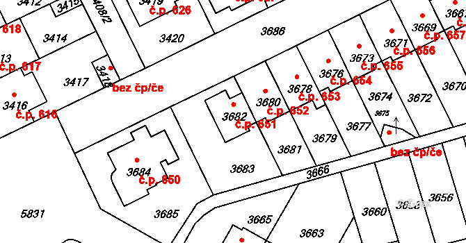 Záběhlice 651, Praha na parcele st. 3682 v KÚ Záběhlice, Katastrální mapa