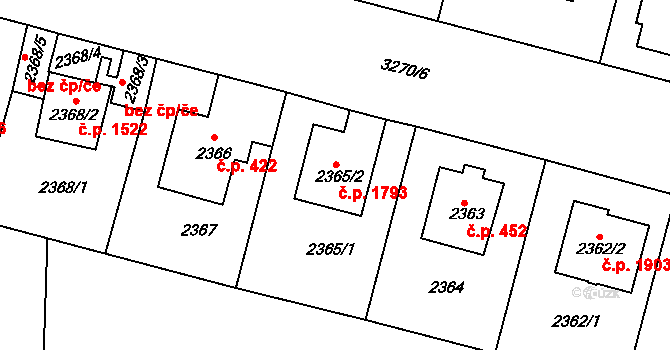 Krč 1793, Praha na parcele st. 2365/2 v KÚ Krč, Katastrální mapa