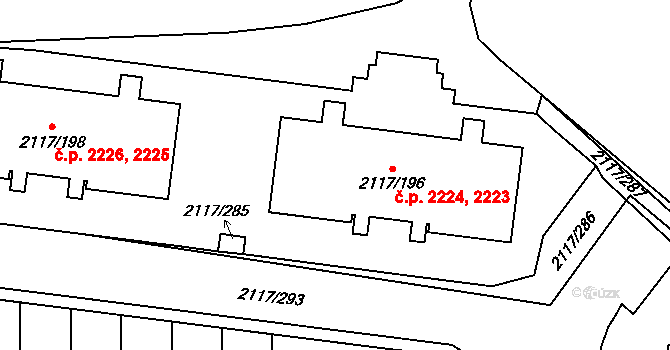 Chodov 2224, Praha na parcele st. 2117/196 v KÚ Chodov, Katastrální mapa
