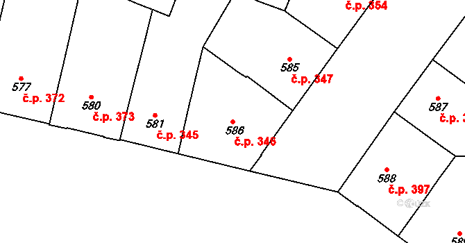 Vršovice 346, Praha na parcele st. 586 v KÚ Vršovice, Katastrální mapa