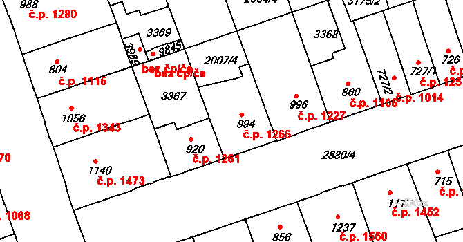 Hodonín 1266 na parcele st. 994 v KÚ Hodonín, Katastrální mapa