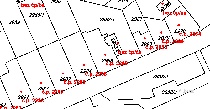 Chomutov 2299 na parcele st. 2983 v KÚ Chomutov II, Katastrální mapa