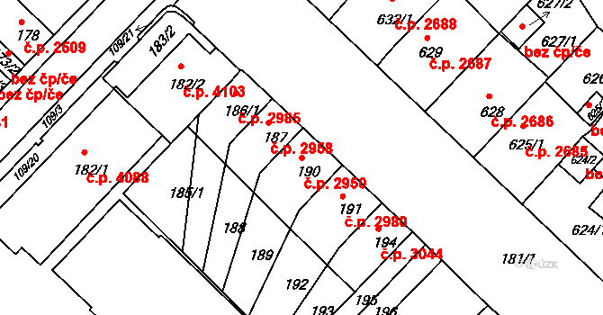 Chomutov 2950 na parcele st. 190 v KÚ Chomutov II, Katastrální mapa