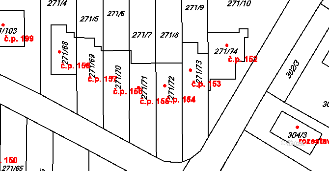 Červený Hrádek 154, Plzeň na parcele st. 271/72 v KÚ Červený Hrádek u Plzně, Katastrální mapa