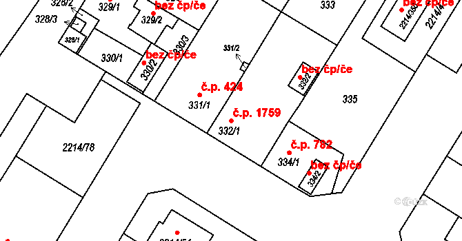 Bolevec 1759, Plzeň na parcele st. 332/1 v KÚ Bolevec, Katastrální mapa