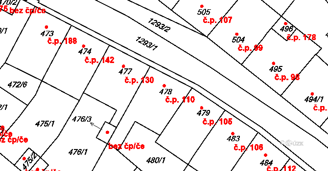 Božkov 110, Plzeň na parcele st. 478 v KÚ Božkov, Katastrální mapa