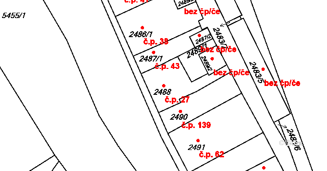 Lobzy 27, Plzeň na parcele st. 2488 v KÚ Plzeň, Katastrální mapa
