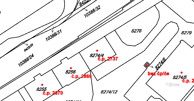Jižní Předměstí 2737, Plzeň na parcele st. 8274/4 v KÚ Plzeň, Katastrální mapa