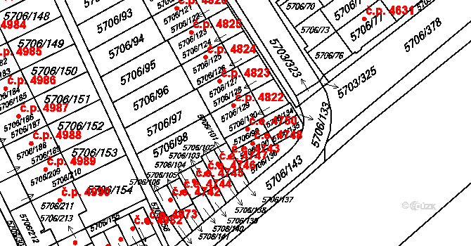 Jihlava 4822 na parcele st. 5706/129 v KÚ Jihlava, Katastrální mapa