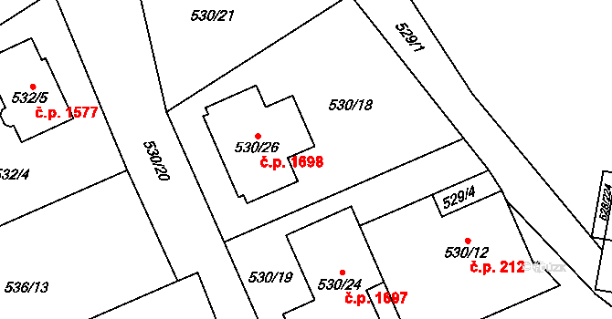 Chotěboř 1698 na parcele st. 530/26 v KÚ Chotěboř, Katastrální mapa