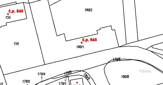 Šluknov 645 na parcele st. 160/1 v KÚ Šluknov, Katastrální mapa