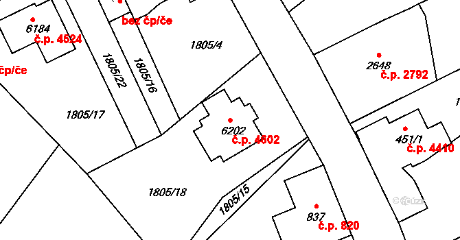 Jablonec nad Nisou 4602 na parcele st. 6202 v KÚ Jablonec nad Nisou, Katastrální mapa