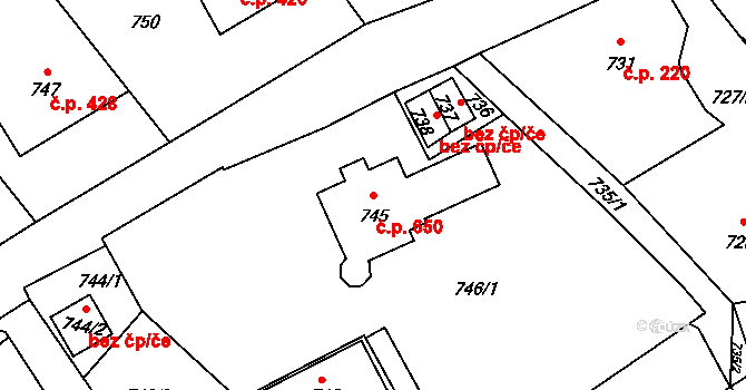 Velké Losiny 650 na parcele st. 745 v KÚ Velké Losiny, Katastrální mapa