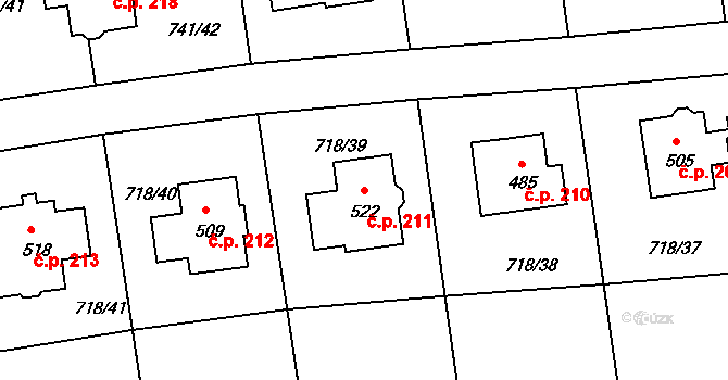 Dolní Kamenice 211, Česká Kamenice na parcele st. 522 v KÚ Dolní Kamenice, Katastrální mapa