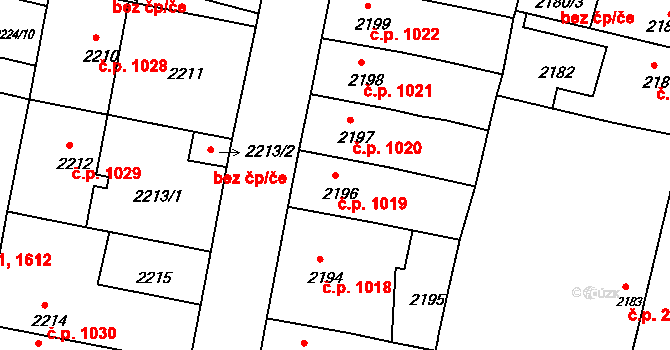 České Budějovice 5 1019, České Budějovice na parcele st. 2196 v KÚ České Budějovice 5, Katastrální mapa